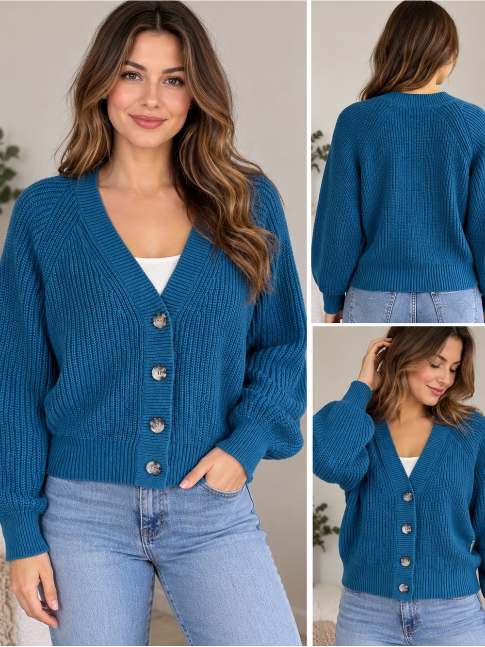 a new day Teal Ribbed V-Neck Button Cardigan